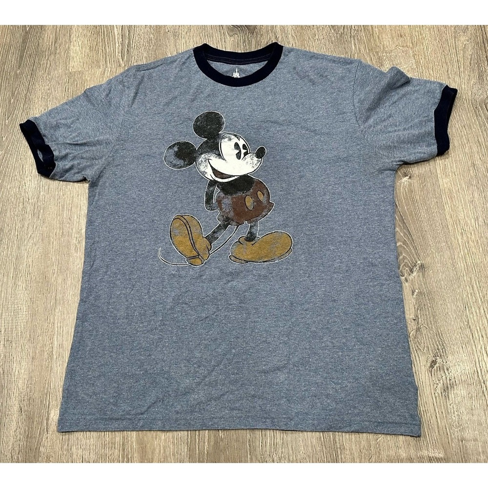 Disney Parks T Shirt Adult Medium Gray‎ Black Trim Original Mickey Mouse T-Shirt